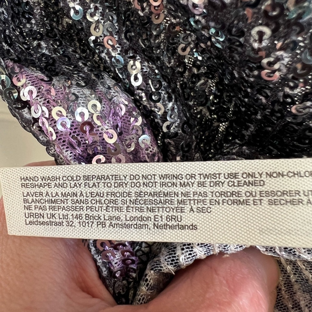 NWT new XS free people Gold Rush Floral Sequin Long Sleeve Top black purple - Picture 15 of 15